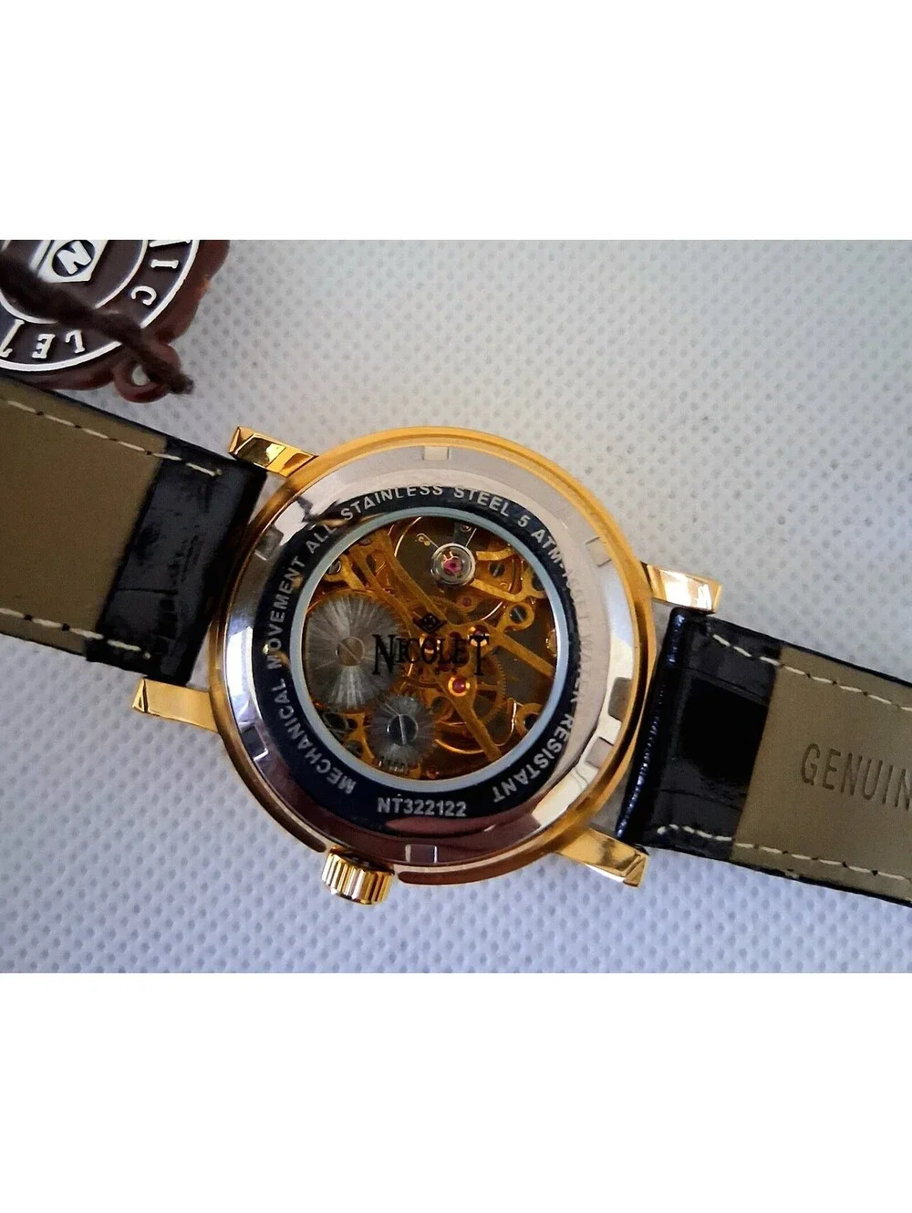 NEW in Box RARE Nicolet 1886 NT322122 Skeleton Mechanical Men's Leather Watch